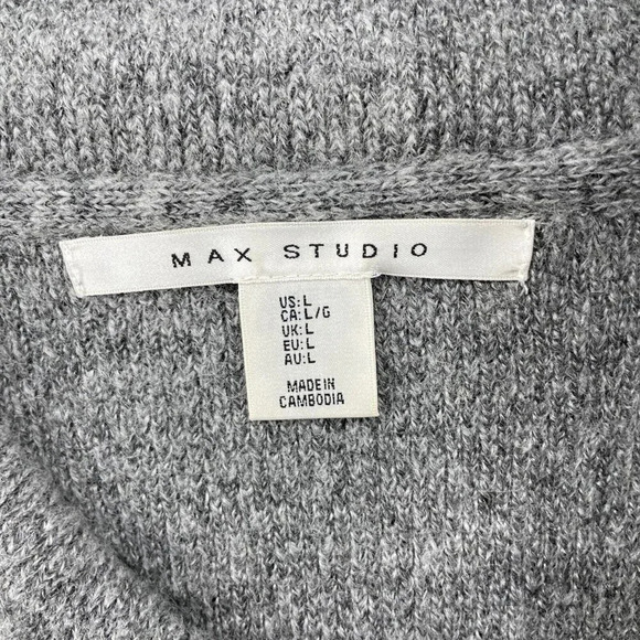 Max Studio Women's L Gray Black Colorblock Cardigan Sweater Shawl Collar Wool - Picture 8 of 10